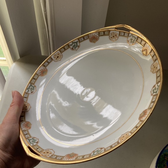 Antique Original RC Hand Painted Nippon Plate with Handles Gold W/Crest Design - Picture 5 of 15